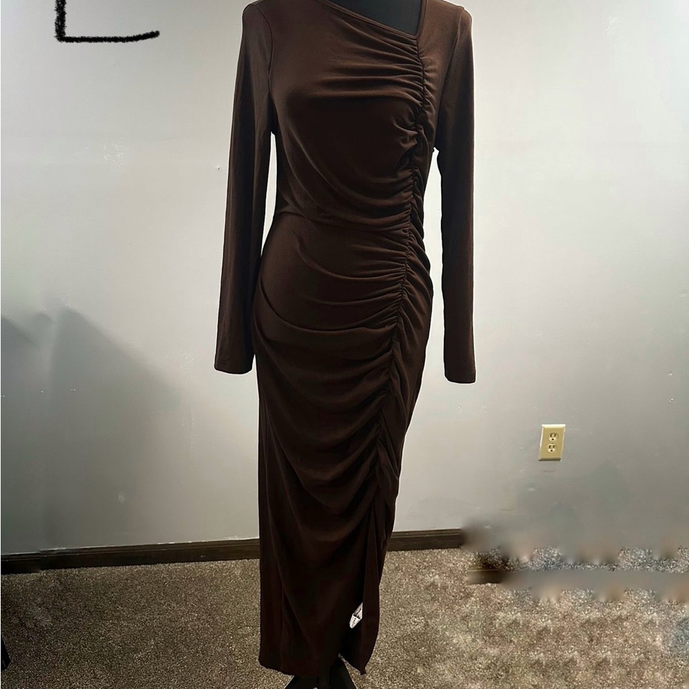 Elegant Brown Ruched Dress